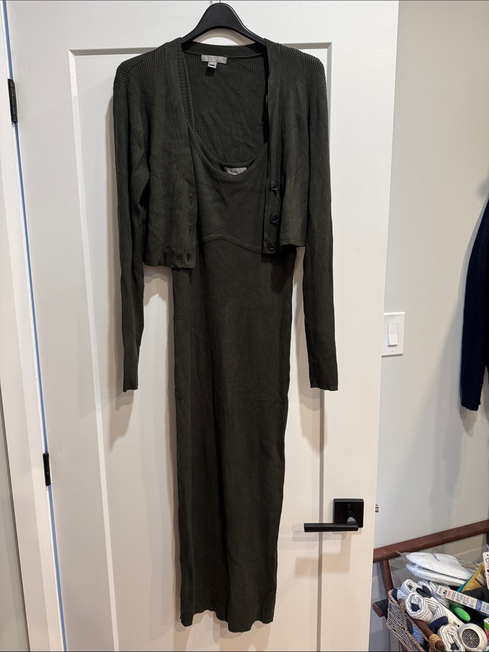 Thyme Maternity Olive Knit Tank and Cropped Cardigan Set